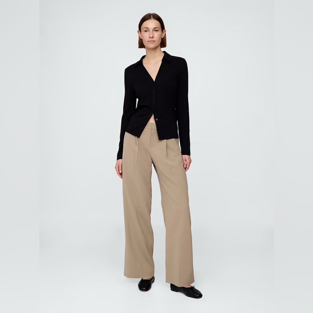 NEW! Gap Beachwood Beige 365 Low Rise Pleated Wide-Leg Trousers - 4 TALL 🖤